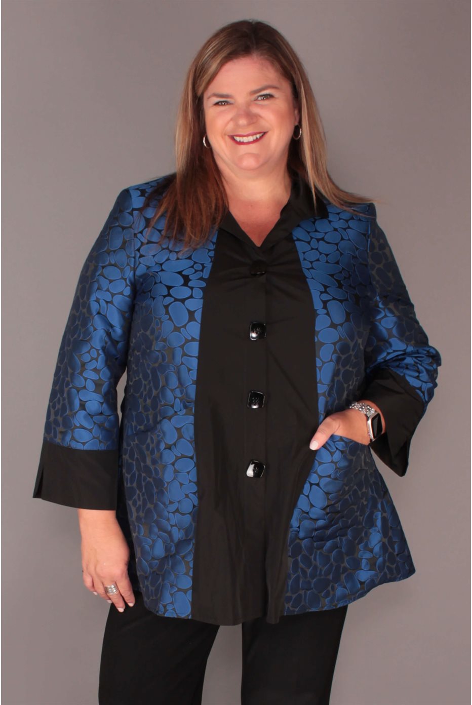 Textured Novelty Flared Jacket With Pockets